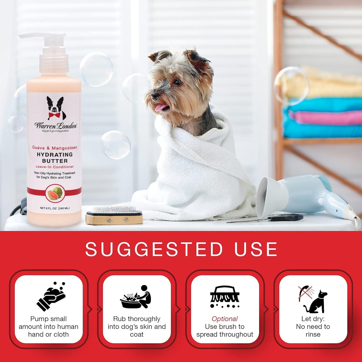 Warren London - Hydrating Butter and Leave-In Conditioner for Dogs Skin and Coat - Pomegranate & Acai - 1Gal