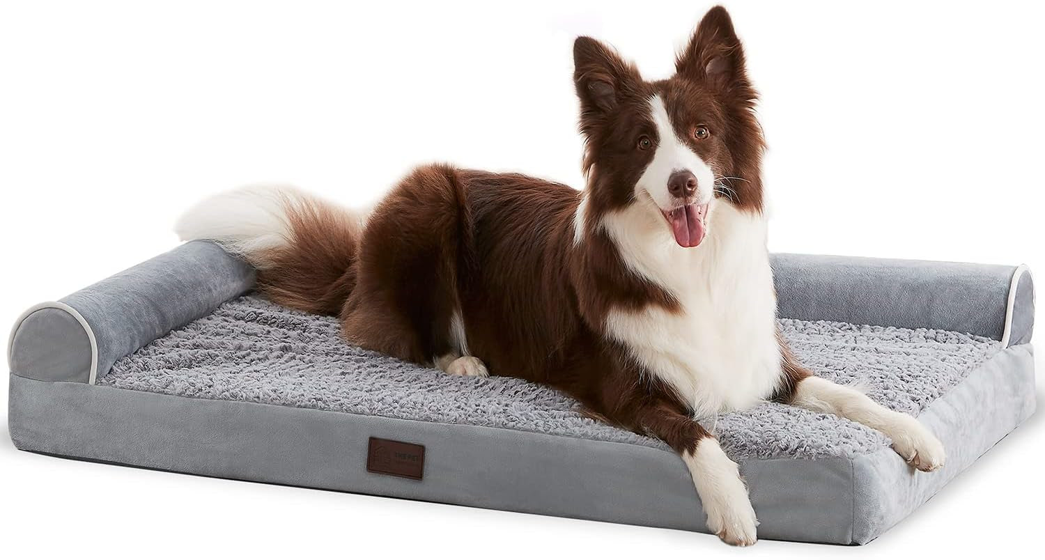 Orthopedic Dog Beds Extra Large Sized Dog, Pet Sofa Bed with Removable Washable Cover, Egg Foam Support, Bolster Cushion for Comfortable Sleep, Waterproof Lining and Non-Slip Bottom