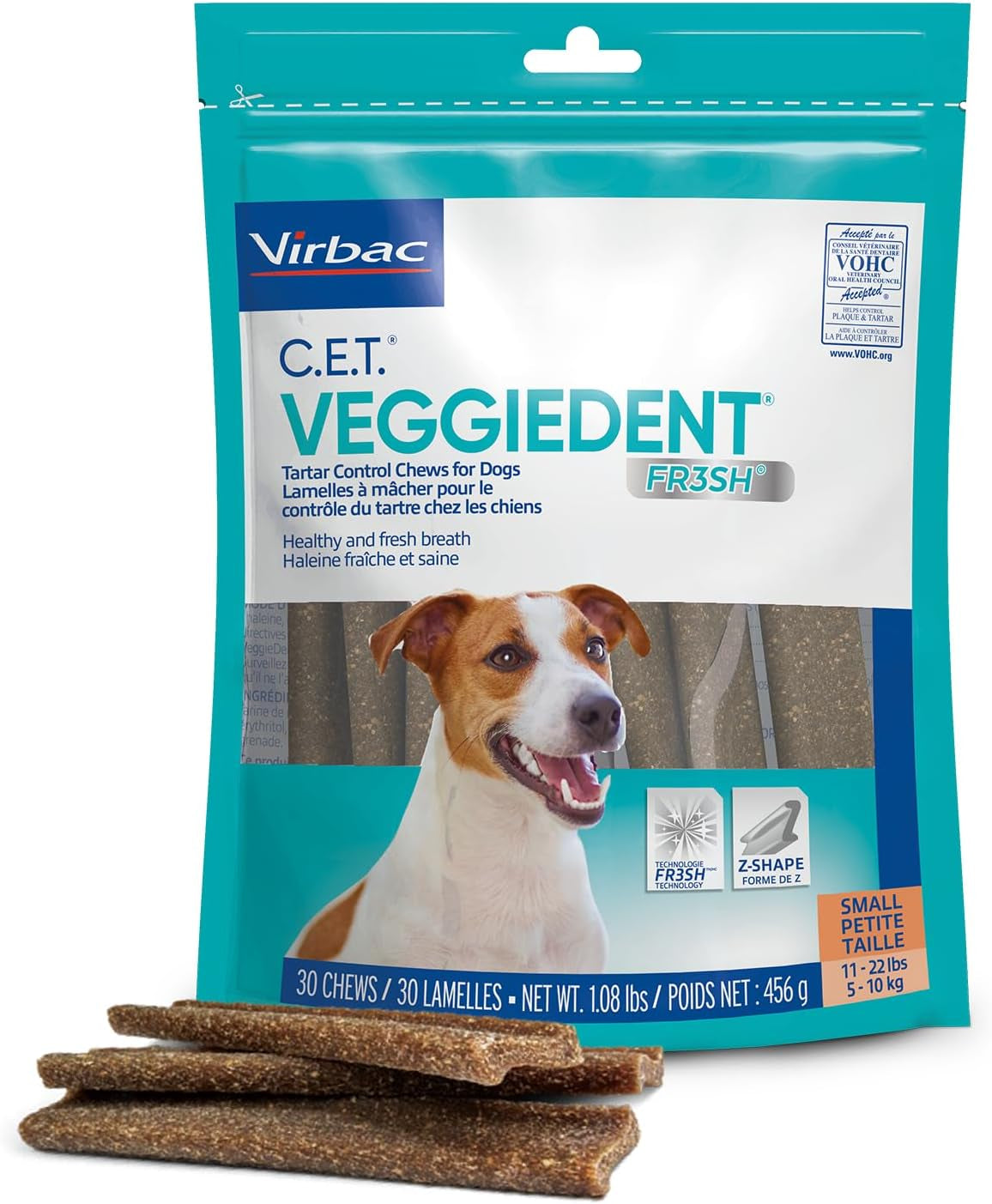 Virbac CET Veggiedent FR3SH Tartar Control Chews for Dogs, Small