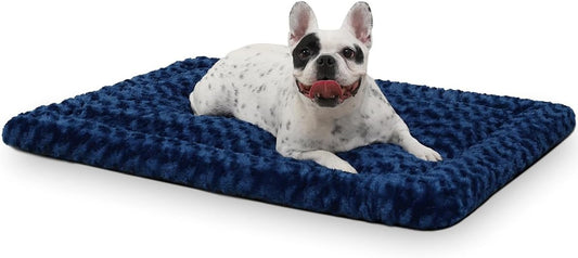 Washable Dog Bed Mat Reversible Dog Crate Pad Soft Fluffy Pet Kennel Beds Dog Sleeping Mattress for Large Jumbo Medium Small Dogs, 35 X 22 Inch, Blue