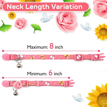 Azuza 4 Pack Breakaway Cat Collar with Bell, Quick Release Safe Buckle Adjustable Cat Collars, Floral Print Rose/Ginkgo/Sunflower/Butterfly