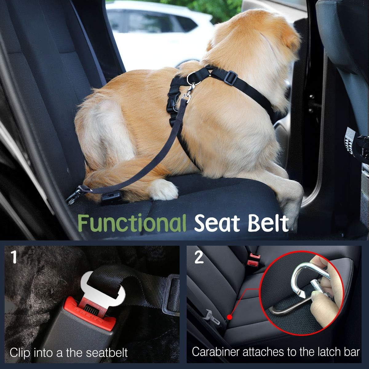 Dog Vehicle Safety Vest Harness, Adjustable Soft Padded Mesh Car Seat Belt Leash Harness with Travel Strap and Carabiner for Most Cars, Medium Size, Lake Blue Flower