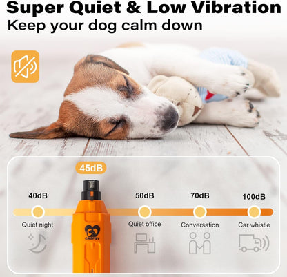 Casfuy 6-Speed Dog Nail Grinder - Newest Enhanced Pet Nail Grinder Super Quiet Rechargeable Electric Dog Nail Trimmer Painless Paws Grooming & Smoothing Tool for Large Medium Small Dogs (Orange)