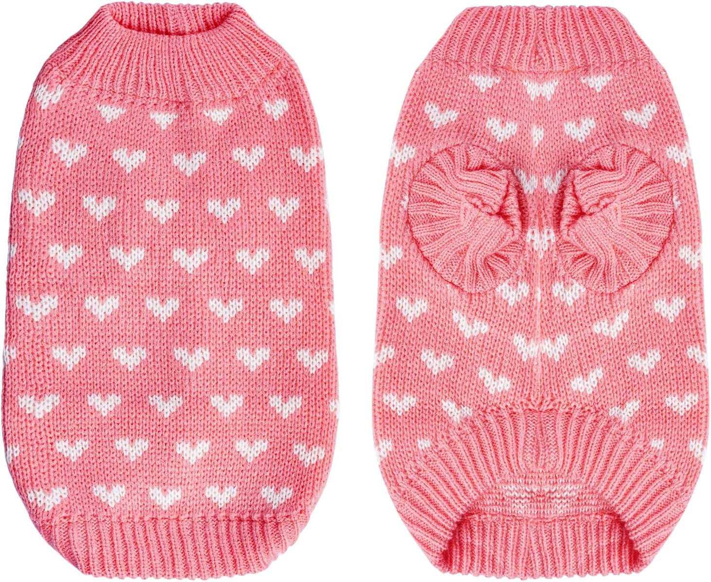 Dog Knitted Sweater Heart Puppy Sweater Warm Soft Pet Holiday Clothes for Small Cats and Dogs (Pink, S)