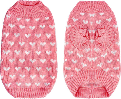 Dog Knitted Sweater Dog Heart Sweater Puppy Sweater Warm Soft Pet Holiday Clothes for Small Cats and Dogs (Red, S)