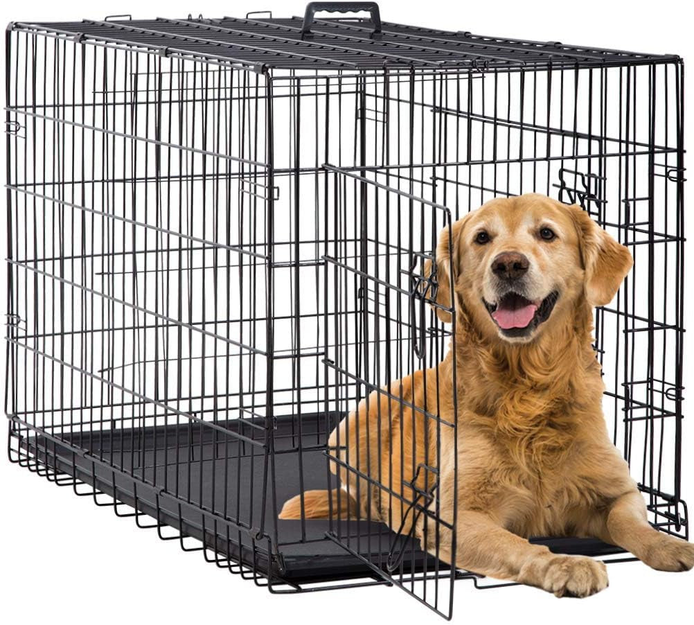 Bestpet 24,30,36,42,48 Inch Dog Crates for Large Dogs Folding Mental Wire Crates Dog Kennels Outdoor and Indoor Pet Dog Cage Crate with Double-Door,Divider Panel, Removable Tray (Black, 42")