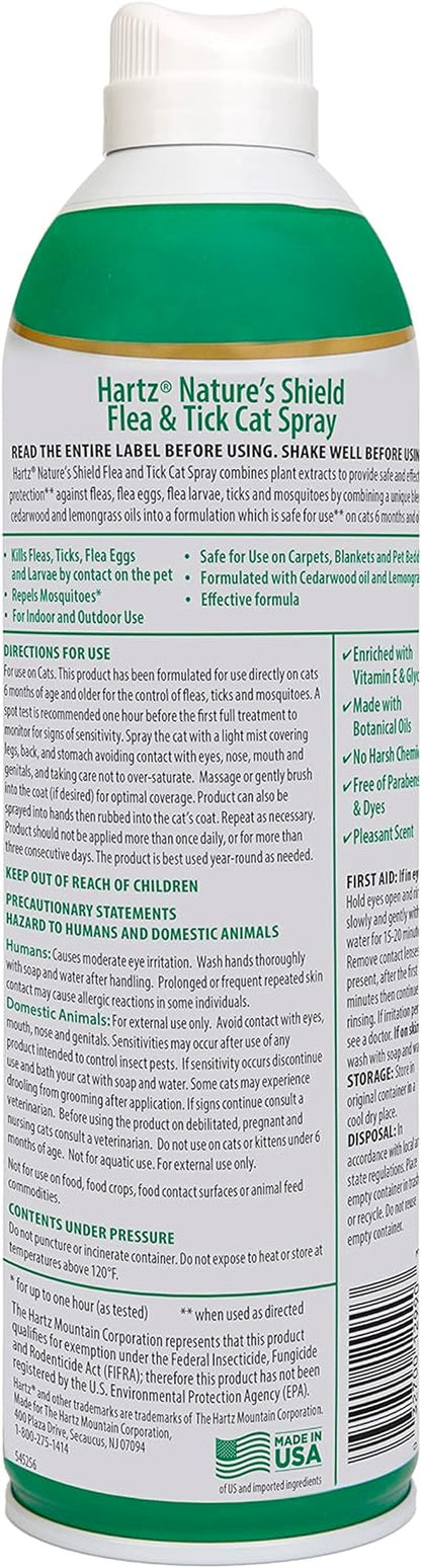 Hartz Nature’S Shield Flea & Tick Spray Treatment for Cats, Natural and Effective Flea & Tick Prevention and Protection for Dogs with Cedarwood and Lemongrass Oil, 14 Ounces