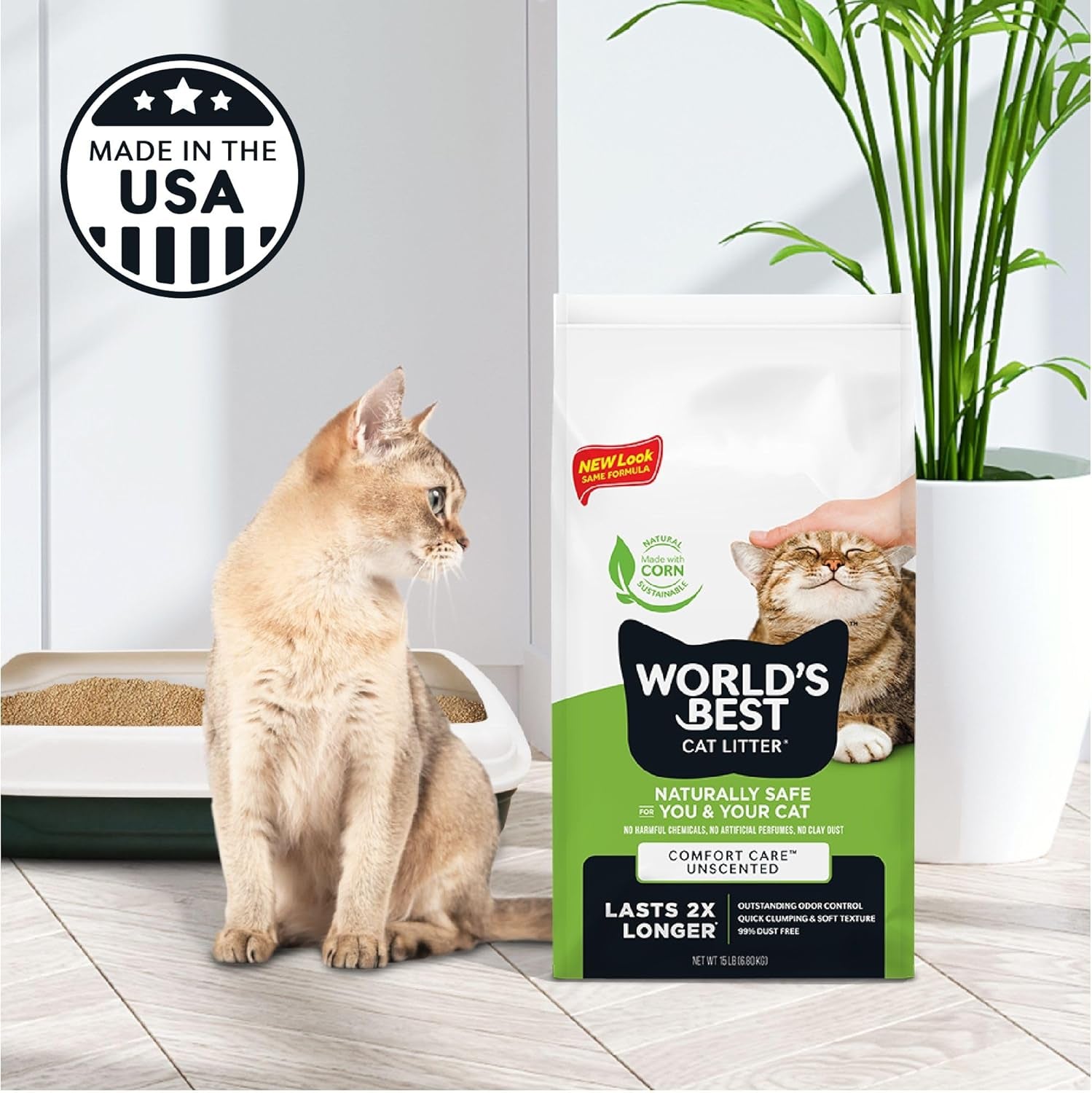 WORLD'S BEST CAT LITTER Comfort Care Unscented, 8-Pounds - Natural Ingredients, Quick Clumping, Flushable, 99% Dust Free & Made in USA - Long-Lasting Odor Control & Easy Scooping