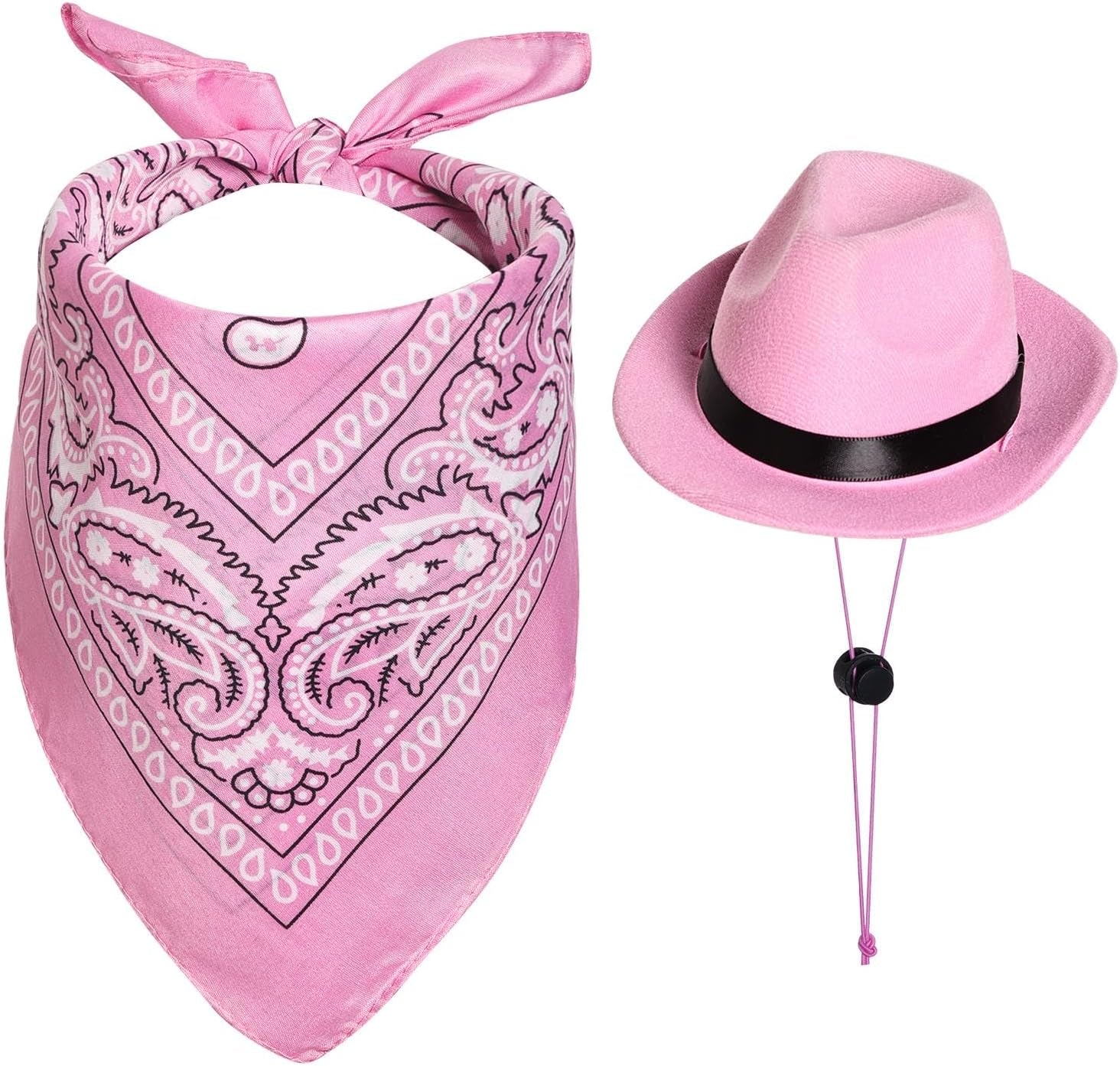 Dog Halloween Costumes Pet Cowboy Costume for Dogs Cat Cowboy Hat with Bandana Scarf Set Party Accessories (Pink)