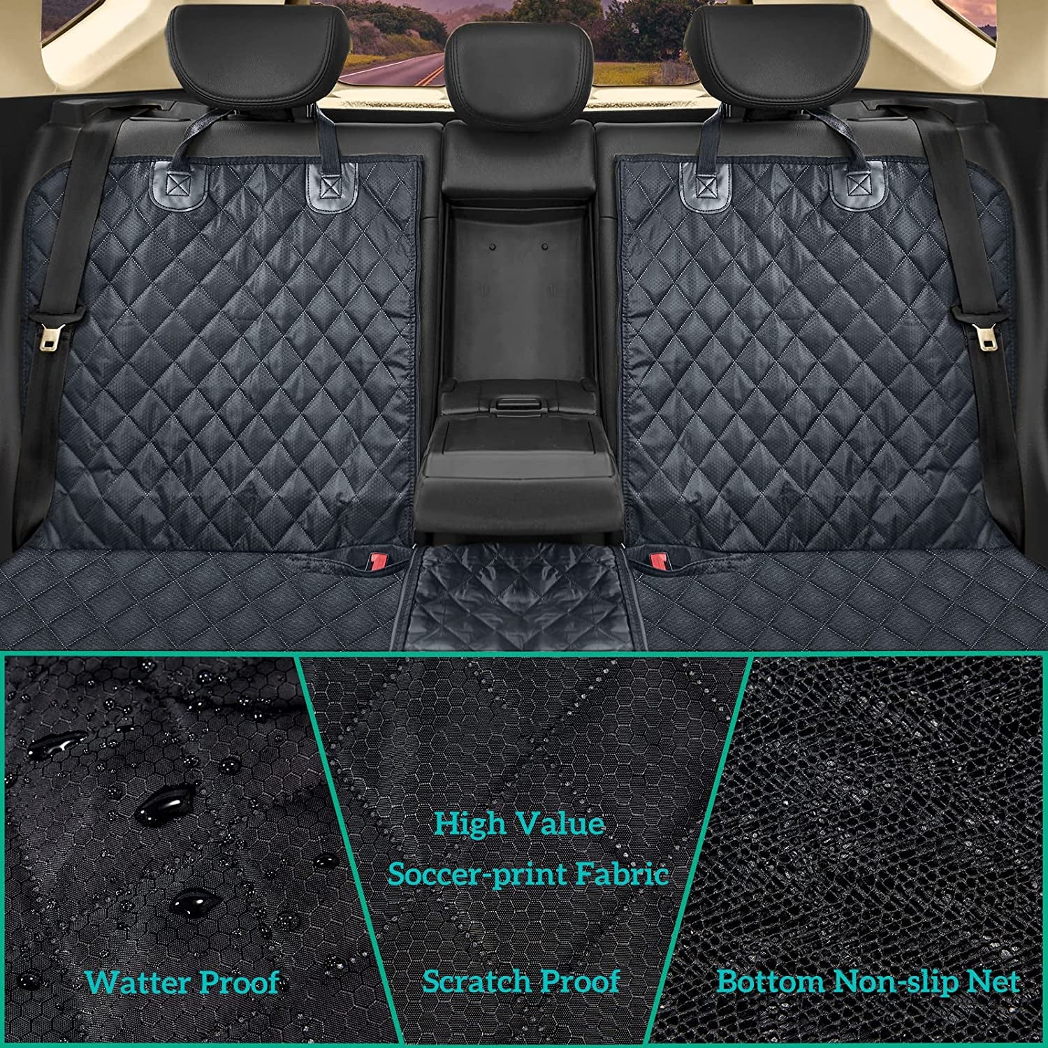 Dog Car Seat Cover for Back Seat Cover for Kids, Waterproof X Large Rear Seat Protector for Pet Auto SUV Truck (XL, Black)