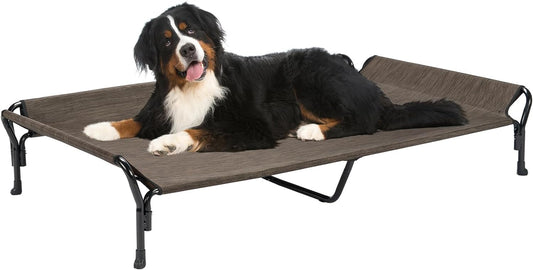 Veehoo Cooling Raised Dog Bed, Guardrail Elevated Dog Bed, Chewproof Dog Bed Frame with Washable & Breathable Teslin Mesh, Non-Slip Dog Sofa Bed Cot for Indoor & Outdoor, XX Large, Brown