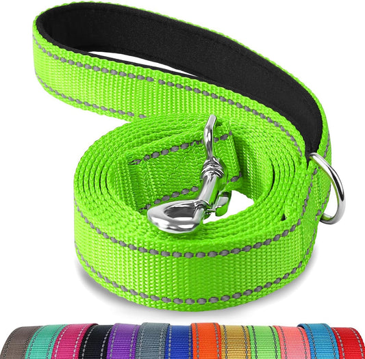 Joytale Double-Sided Reflective Dog Leash, 6 FT/5 FT/4 FT, Padded Handle Nylon Dogs Leashes for Medium & Large Dogs Walking, Green, 5FT