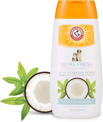 Arm & Hammer Ultra Fresh 2-In-1 Tearless Puppy Shampoo and Conditioner | Baking Soda Neutralizes Bad Odors for an Advanced Clean | Coconut Lime Verbena Scent