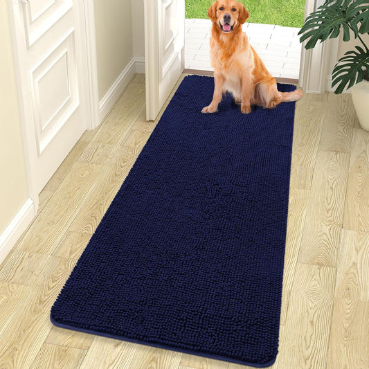 OLANLY Dog Door Mat for Muddy Paws, Absorbs Moisture and Dirt, Absorbent Non-Slip Washable Mat, Quick Dry Microfiber, Mud Mat for Dogs, Entry Indoor Door Mat for inside Floor(70X24 Inches, Navy Blue)