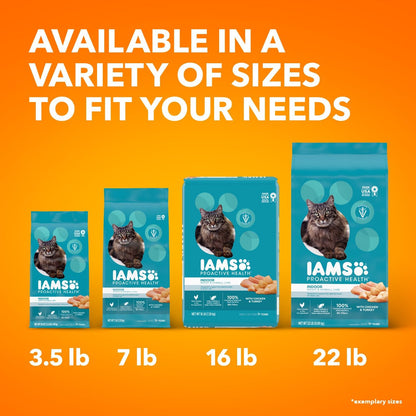 IAMS PROACTIVE HEALTH Adult Indoor Weight Control & Hairball Care Dry Cat Food with Chicken & Turkey Cat Kibble, 7 Lb. Bag