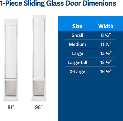 Petsafe 1-Piece Sliding Glass Pet Door for Dogs & Cats - Adjustable Height 75 7/8" to 80 11/16"- Large, White, No-Cut Install, Aluminum Patio Panel Insert, Great for Renters or Seasonal Installation