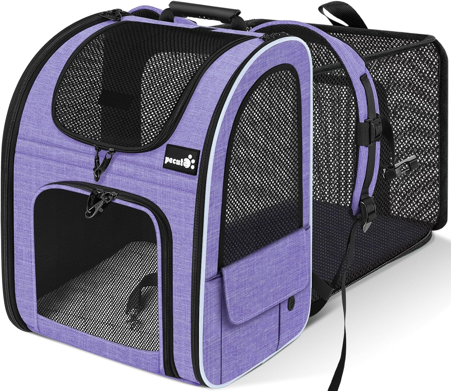 Pecute Cat Backpack Carrier, Expandable Cat Carrier Backpack with Breathable Mesh, Pet Carrier Backpack for Cats Small Dogs Puppies, Dog Backpack Carrier Great for Travel Hiking Camping Outdoor Purple