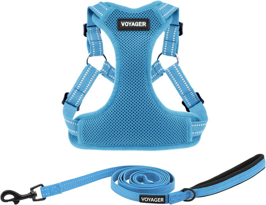 Best Pet Supplies Voyager Adjustable Dog Harness Leash Set with Reflective Stripes for Walking Heavy-Duty Full Body No Pull Vest with Leash D-Ring, Breathable All-Weather - Harness (Baby Blue), S