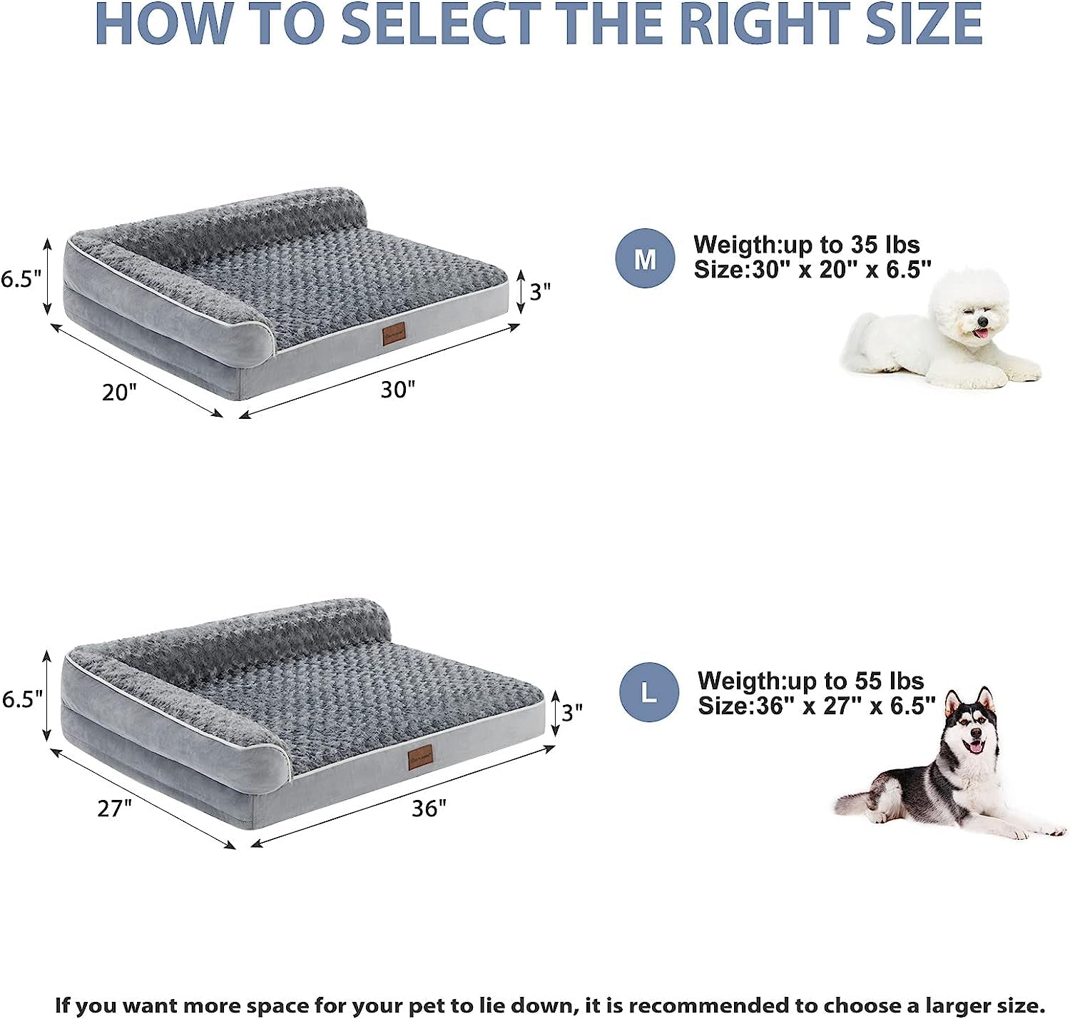 BFPETHOME Orthopedic Dog Beds for Large Dogs - Pet Sofa with Removable Washable Cover, Waterproof Lining and Nonskid Bottom