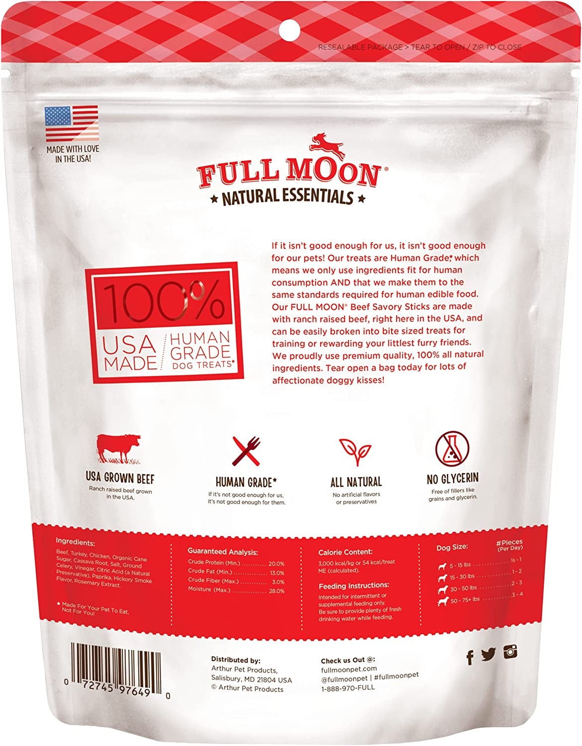 Full Moon All Natural Human Grade Dog Treats, Essential Beef Savory Sticks, 22 Ounce, 1.375 Pound (Pack of 1)