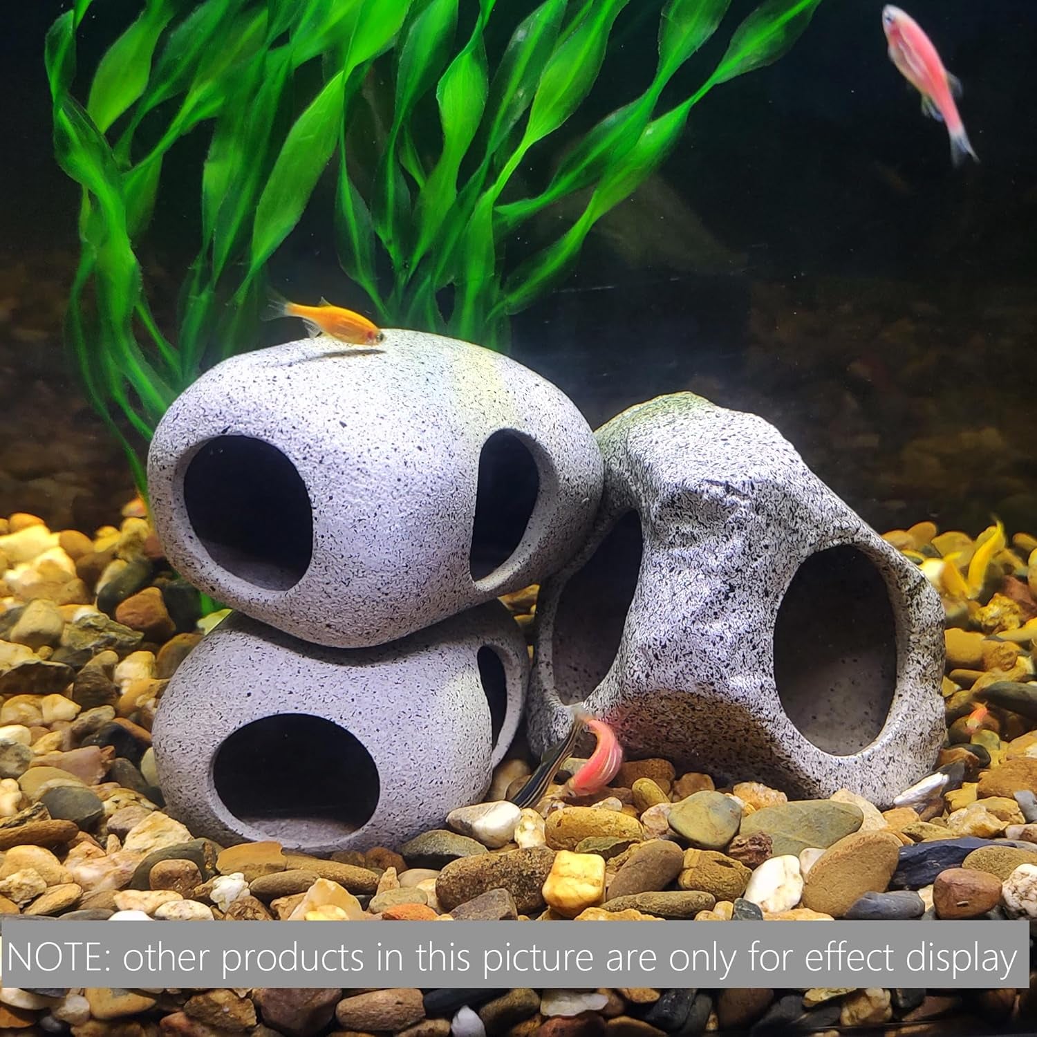 2PCS Aquarium Hideaway Rocks for Aquatic Pets to Breed, Play and Rest, Safe and Non-Toxic Fish Tank Ornaments, Ceramic Decor Rocks for Betta