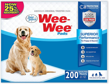 Four Paws Wee-Wee Superior Performance Pee Pads for Dogs - Dog & Puppy Pads for Potty Training - Dog Housebreaking & Puppy Supplies - 22" X 23" (200 Count)