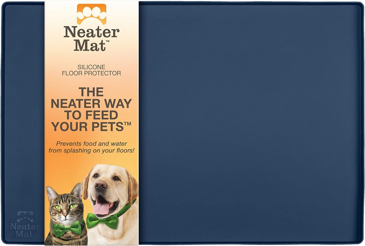 Neater Pet Brands Neater Mat - Waterproof Silicone Pet Bowls Mat - Protect Floors from Food & Water (Dark Blue, 19" X 12" Silicone)