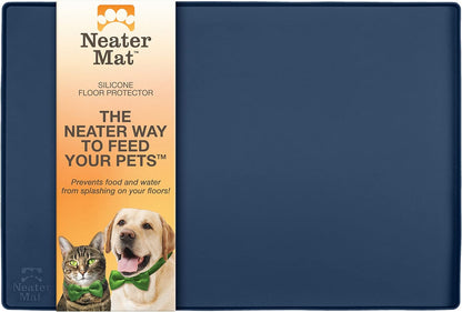 Neater Pet Brands Neater Mat - Waterproof Silicone Pet Bowls Mat - Protect Floors from Food & Water (Dark Blue, 19" X 12" Silicone)