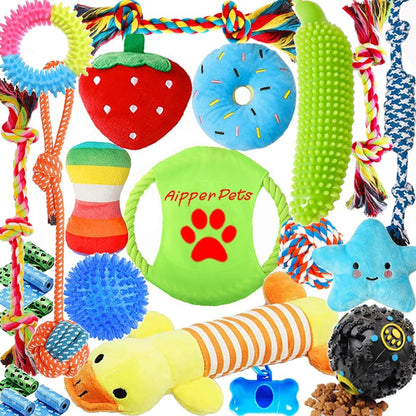 Dog Puppy Toys 23 Pack, Puppy Chew Toys for Fun and Teeth Cleaning, Dog Squeak Toys,Treat Dispenser Ball, Tug of War Toys, Puppy Teething Toys, Dog Rope Toys Pack for Puppy to Small Dogs