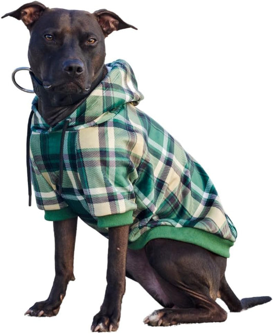 Spark Paws Dog Hoodie - Premium Quality, Buttery Soft, Superior Comfort and Fit, Calming Fleece Interior, Suitable for All Breeds - Green Plaid - S