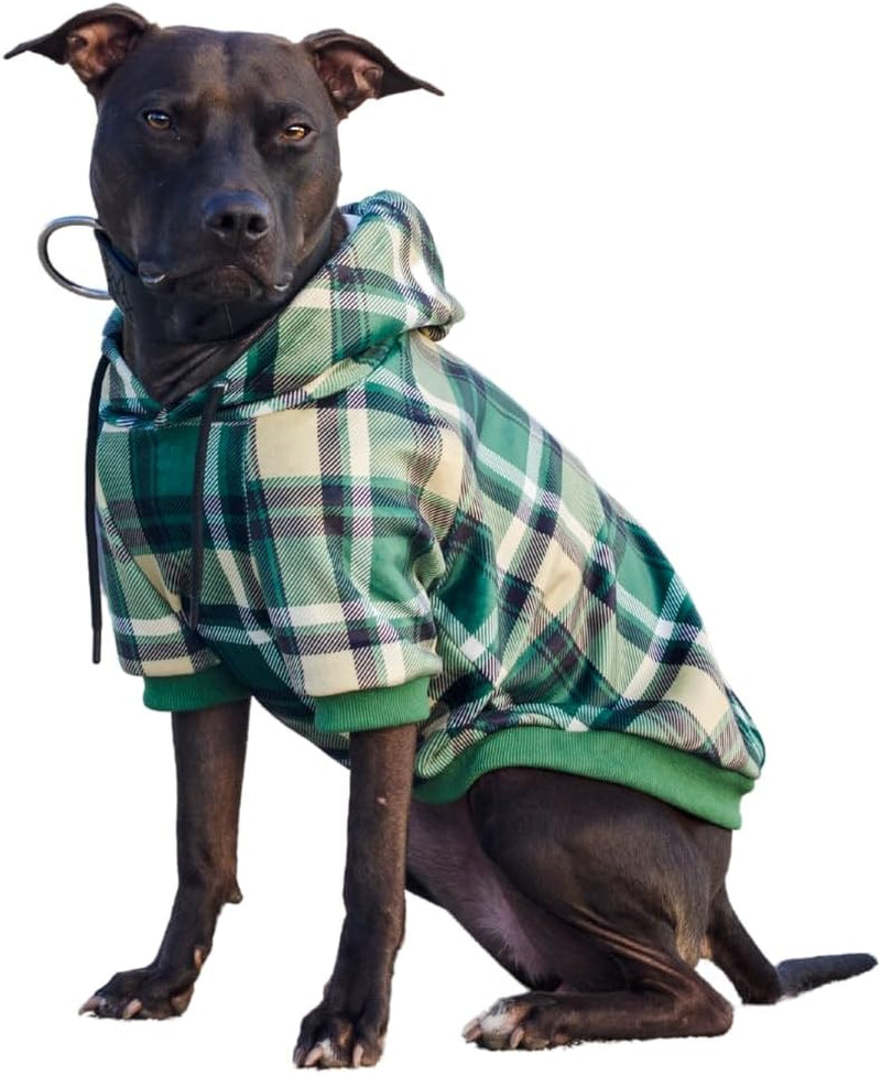 Spark Paws Dog Hoodie - Premium Quality, Buttery Soft, Superior Comfort and Fit, Calming Fleece Interior, Suitable for All Breeds - Green Plaid - XL