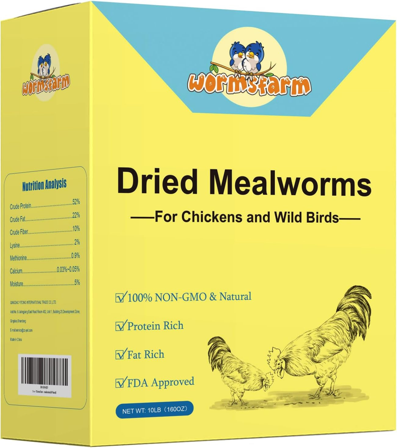 10lb Dried Mealworms for Wild Birds Premium Non-GMO Organic Chickens Feed, for Laying Hens,Ducks, Reptiles