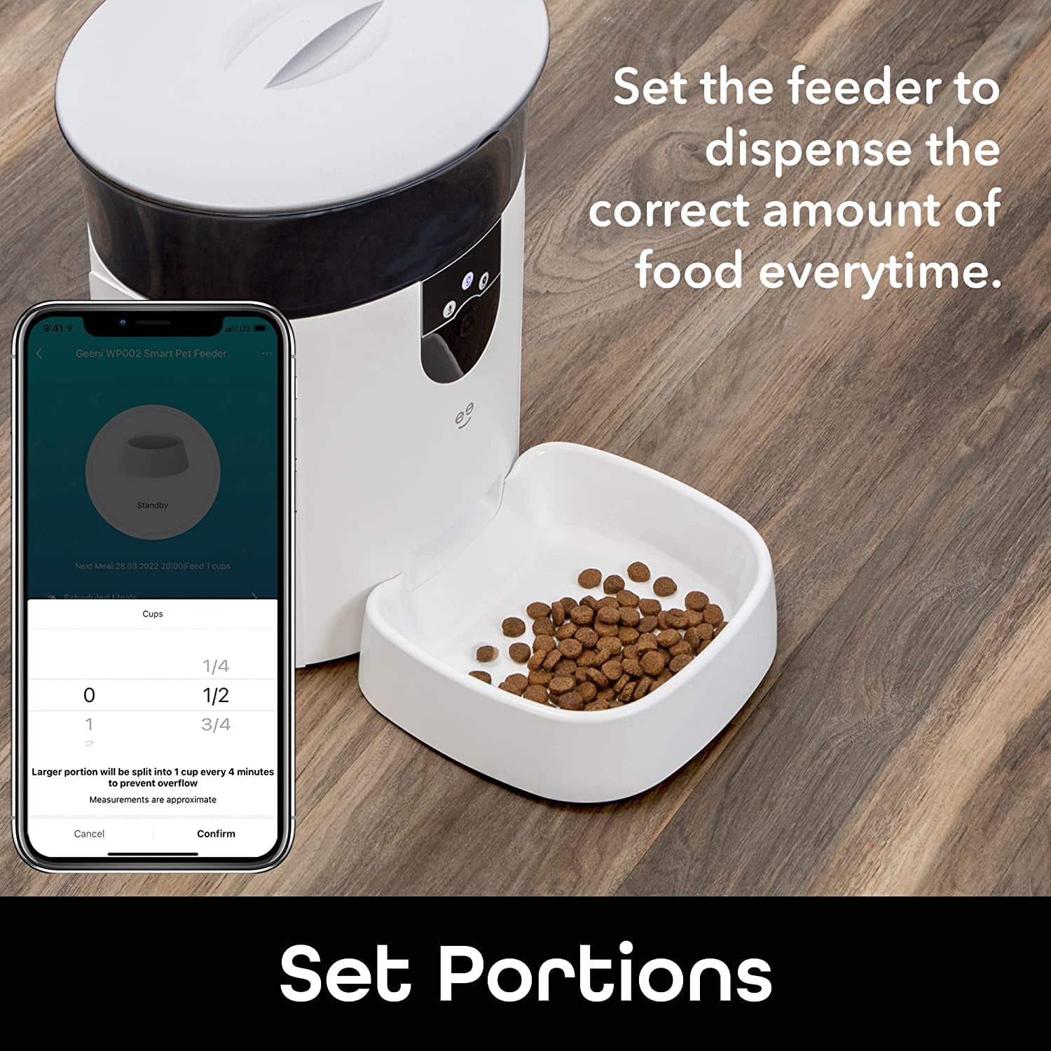 Geeni Smart Feeder, 4 Liter Automatic Pet Dog and Cat Feeder, Wi-Fi Control Compatible with Alexa and Google Home