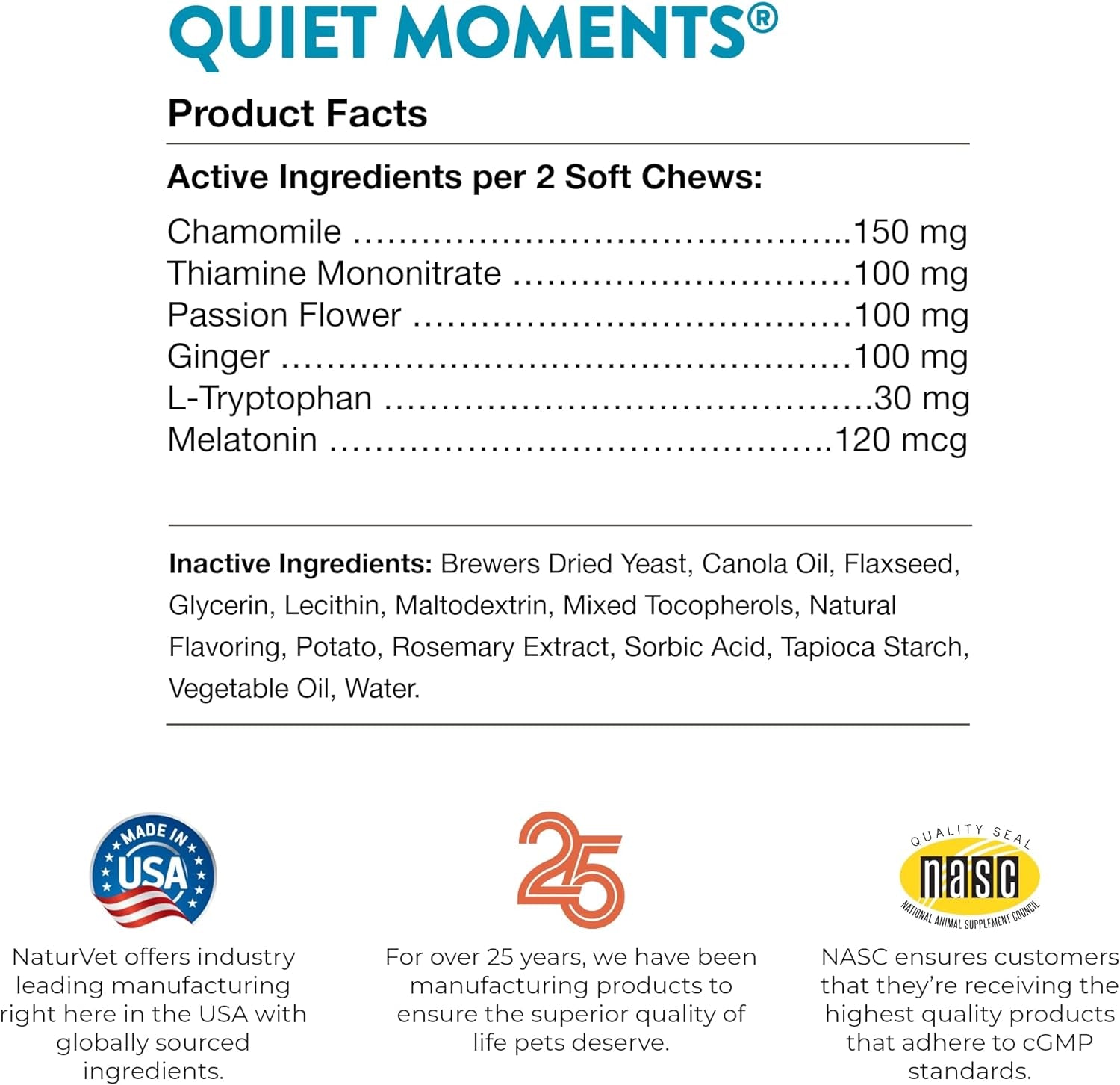 Naturvet Quiet Moments Calming Aid Melatonin Dog Supplement – Helps Reduce Stress in Dogs – for Pet Storm Anxiety, Fireworks, Motion Sickness, Grooming, Separation, Travel – 240 Ct. Chews