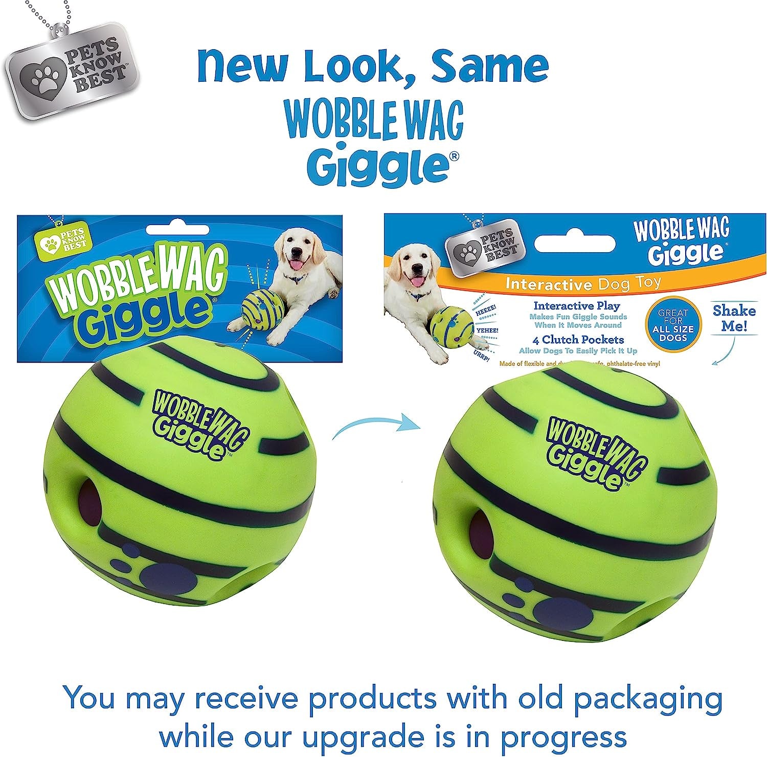 Wobble Wag Giggle Ball 2 Pack- Interactive Dog Toy, Fun Giggle Sounds When Rolled or Shaken, Pets Know Best, 1 Original & 1 Glow in the Dark Ball