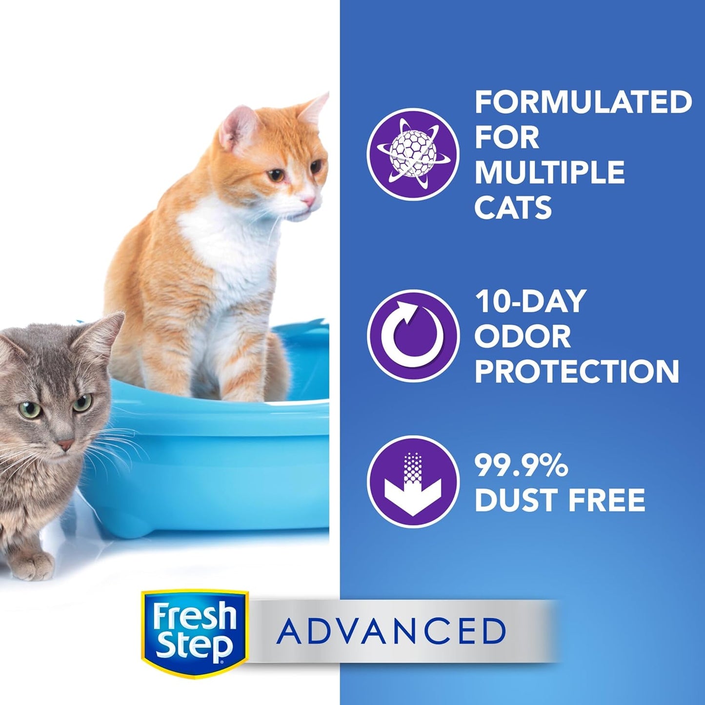 Fresh Step Clumping Cat Litter, Multi-Cat, Advanced Long Lasting Odor Control Kitty Litter with Activated Charcoal, Low Dust Formula, 18.5 Lb