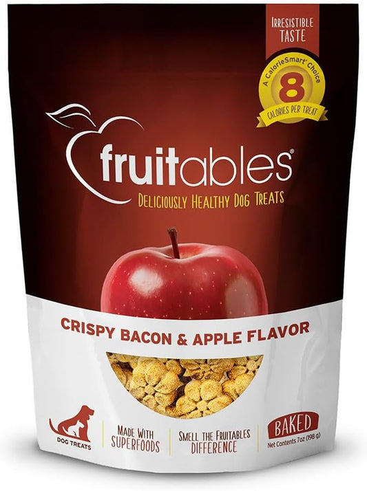 Fruitables Crunchy Baked Low Calorie Training Treats for Dogs | Crispy Bacon Apple Flavor | 7 Ounces (2386)