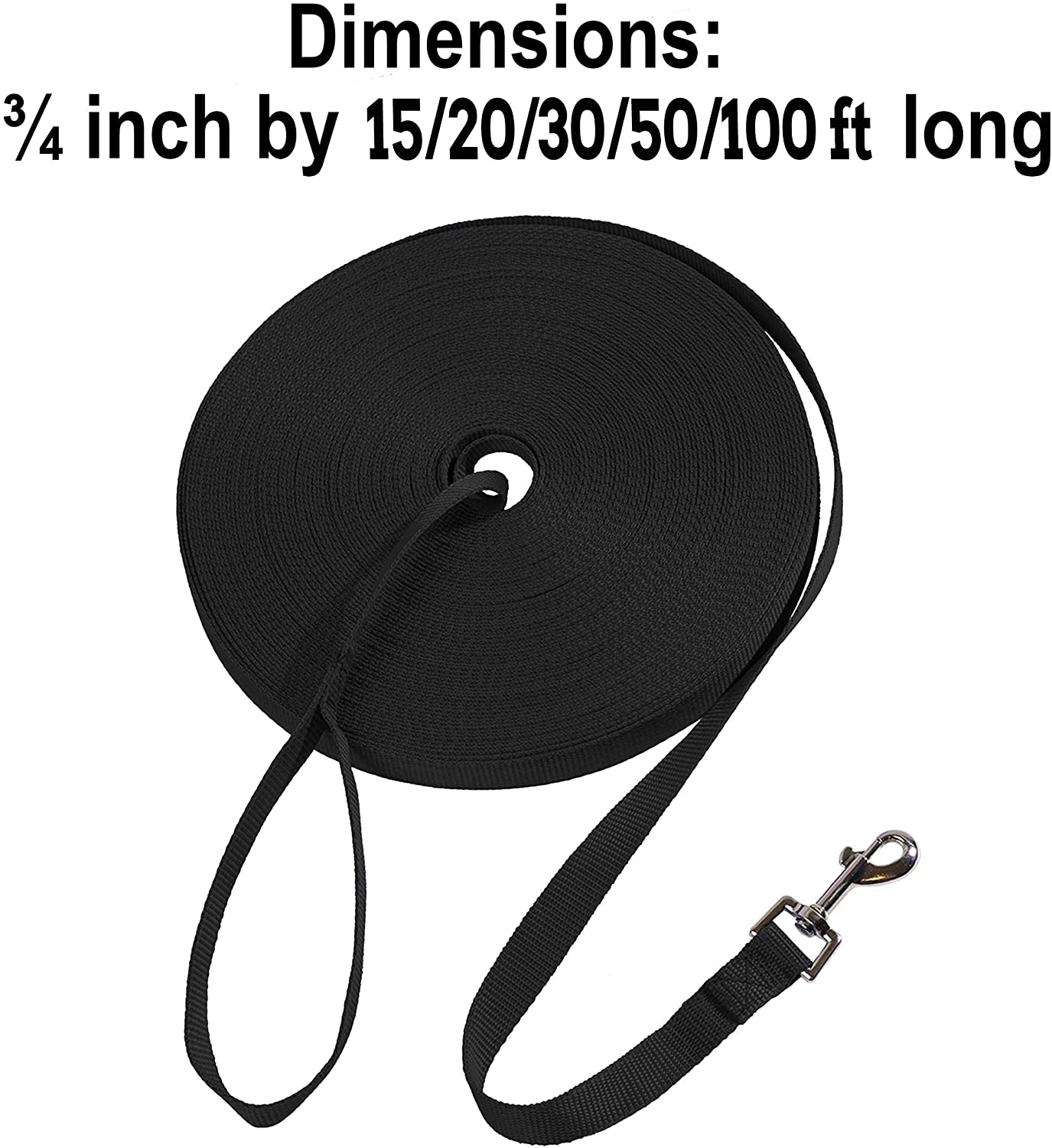 Hi Kiss Dog/Puppy Obedience Recall Training Agility Lead - 15Ft 20Ft 30Ft 50Ft 100Ft Training Leash - Great for Play, Camping, or Backyard - Black 30Ft