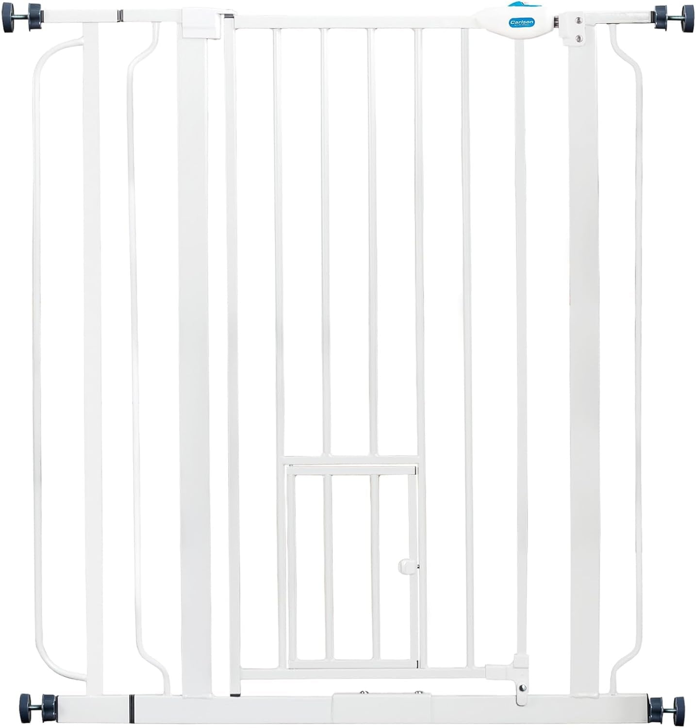 Carlson Extra Tall Walk through Pet Gate with Small Pet Door, Includes 4-Inch Extension Kit, 4 Pack Pressure Mount Kit and 4 Pack Wall Mount Kit, 36 X 36.5, White