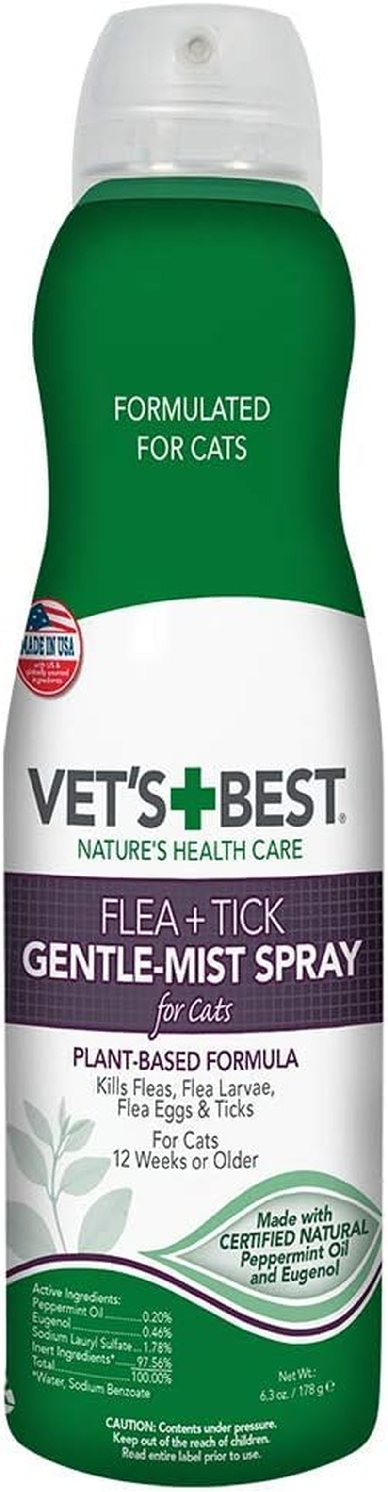 Vet'S Best Flea and Tick Gentle-Mist Spray for Cats - Flea Treatment for Cats - Plant-Based Formula - Certified Natural Oils - Easy Application and Control - 6.3 Oz