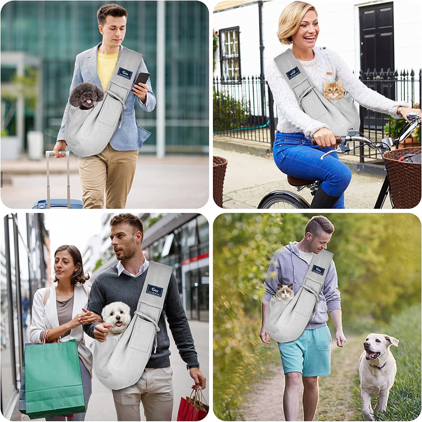 CUBY Dog and Cat Sling Carrier - Hands Free Reversible Pet Papoose Bag - Soft Pouch and Tote Design - Suitable for Puppy, Small Dogs Cats Outdoor (Classic Grey)