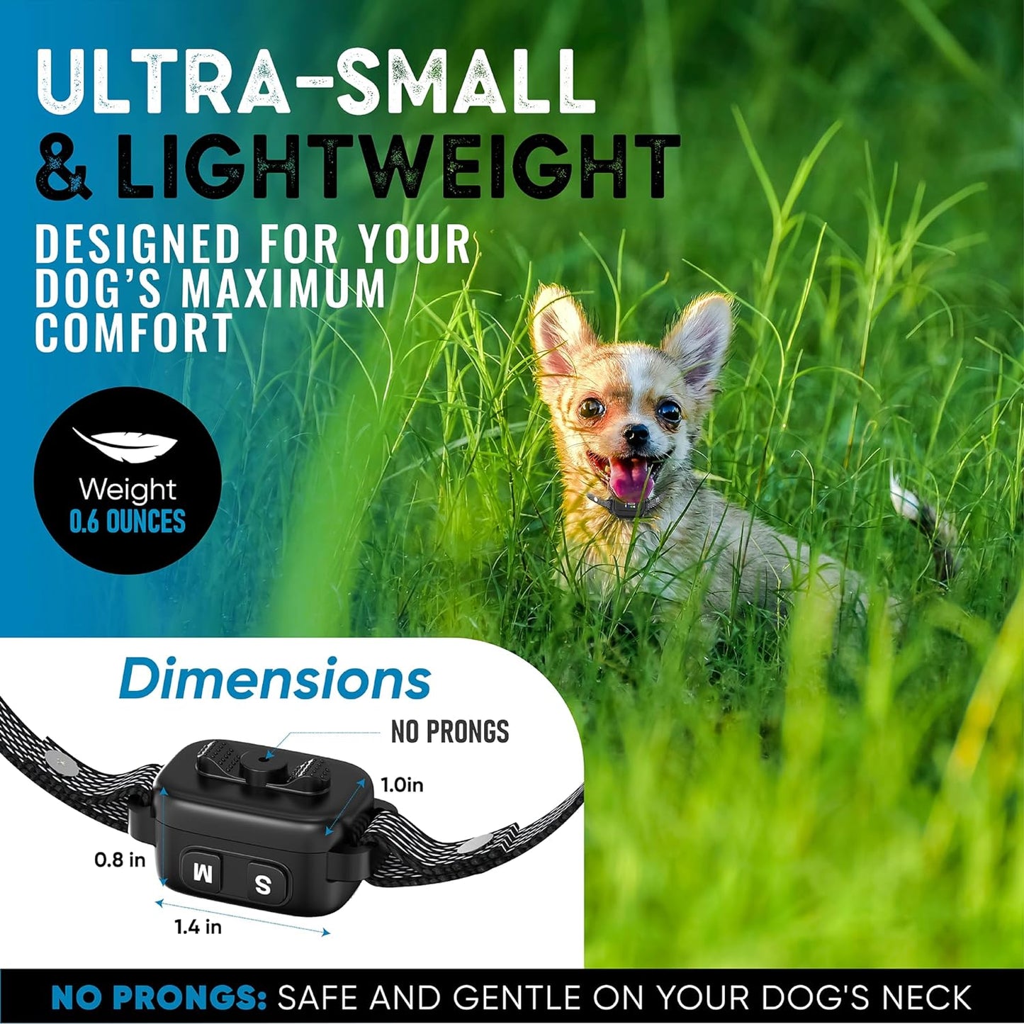 Tiny Bark Collar for Small Dogs 5-15 Lbs and Puppies - No Shock anti Barking Collar - Rechargeable Smart Collar for Dog Training with 7 Sensitivity Levels and 3 Beep&Vibration Modes