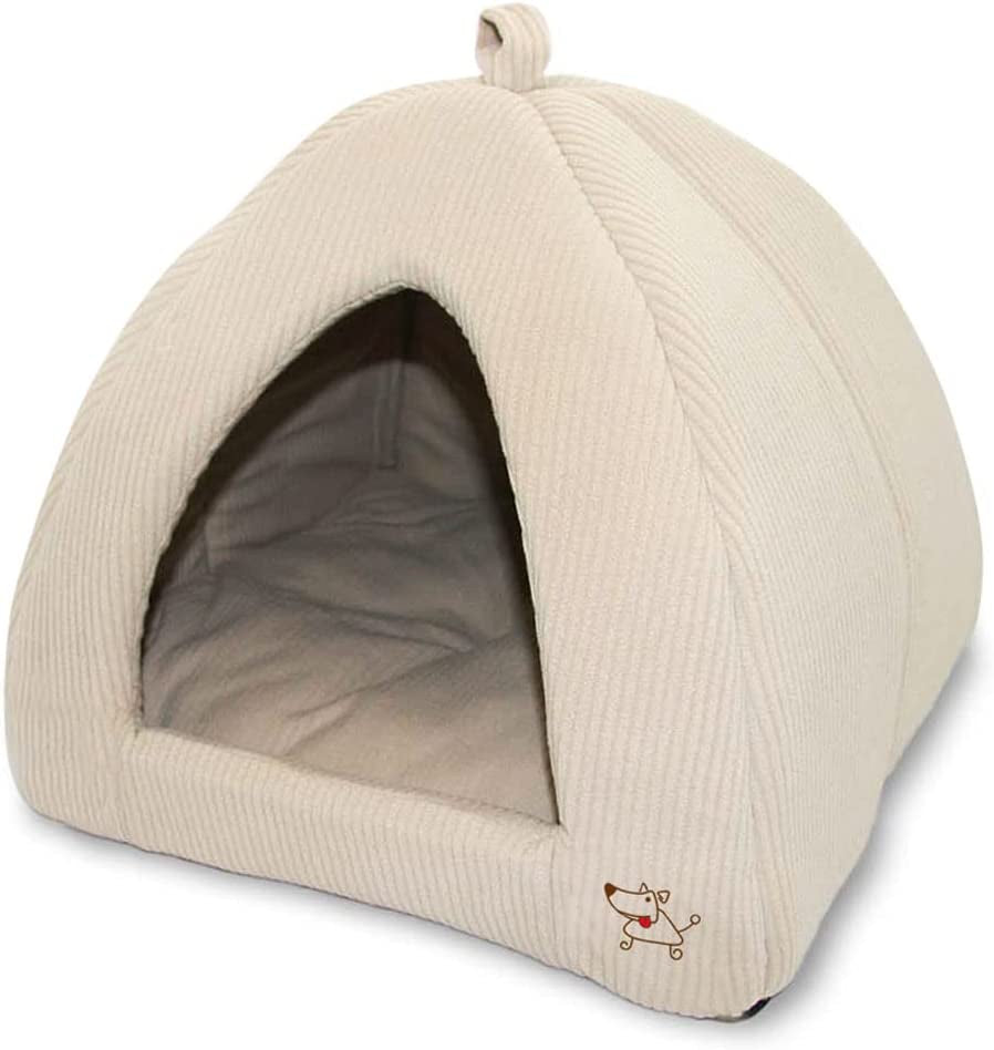 Pet Tent-Soft Bed for Dog and Cat by Best Pet Supplies - Beige Corduroy, 16" X 16" X H:14"