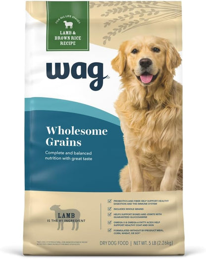 Amazon Brand – Wag Dry Dog Food, Lamb and Brown Rice, 5 Lb Bag