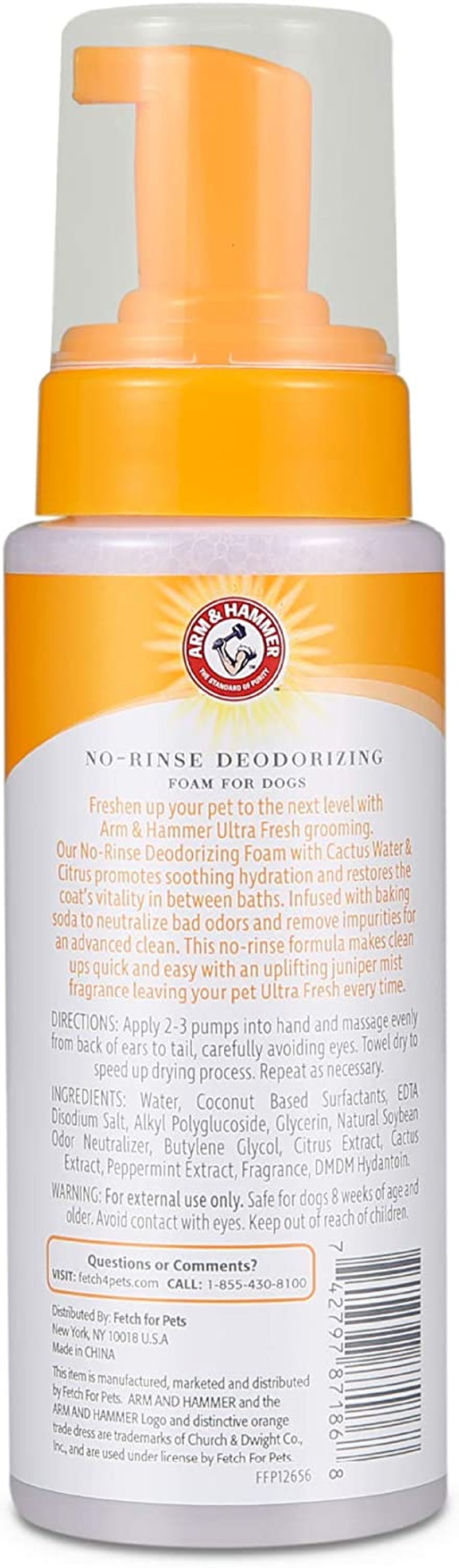 Arm & Hammer Ultra Fresh No Rinse Deodorizing Foam for Dogs, Juniper Mist, 8 Oz | Waterless Dog Shampoo | Baking Soda Neutralizes Bad Odors for an Advanced Clean