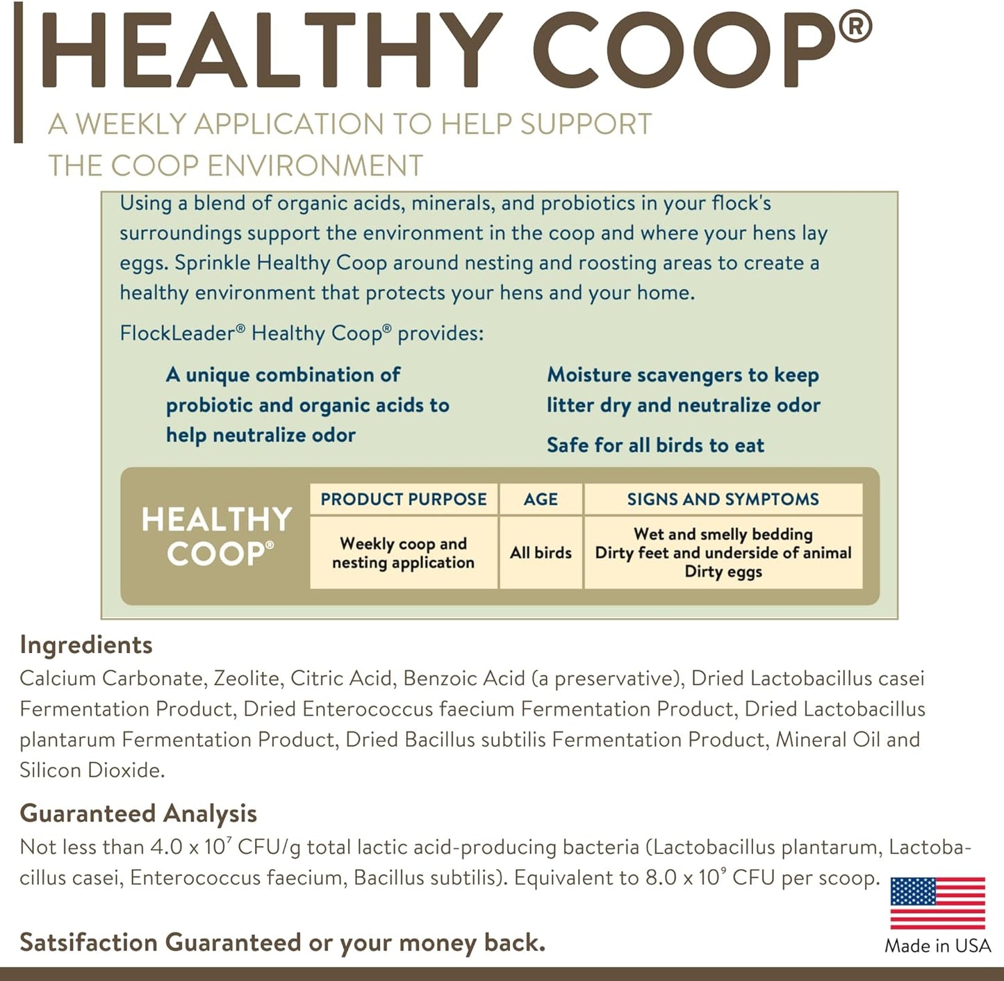 Healthy Coop, Litter Additive for Chicken Coop with Probiotic & Acidifier, Reduces Odor, Wetness & Bacteria, 12Lbs