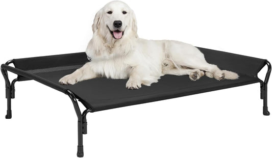 Veehoo Cooling Raised Dog Bed, Guardrail Elevated Dog Bed, Chewproof Dog Bed Frame with Washable & Breathable Teslin Mesh, Non-Slip Dog Sofa Bed Cot for Indoor & Outdoor, X Large, Black