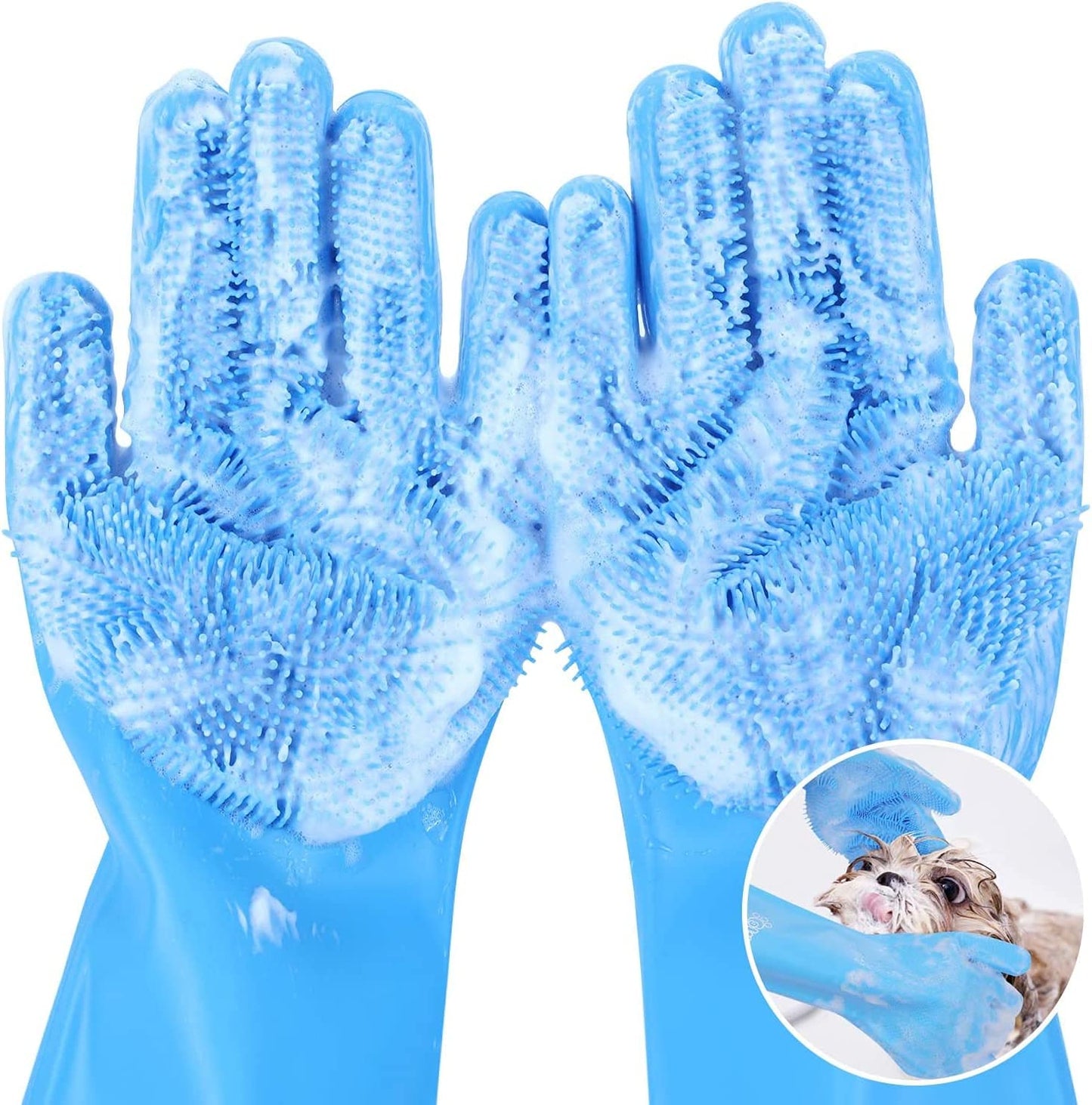 Pecute Pet Grooming Gloves Large, Heat Resistant Cat Bathing Gloves with High-Density Teeth, Silicone Dog Bathing Gloves with Enhanced Five Finger Design, for Washing, Bathing, and Massaging