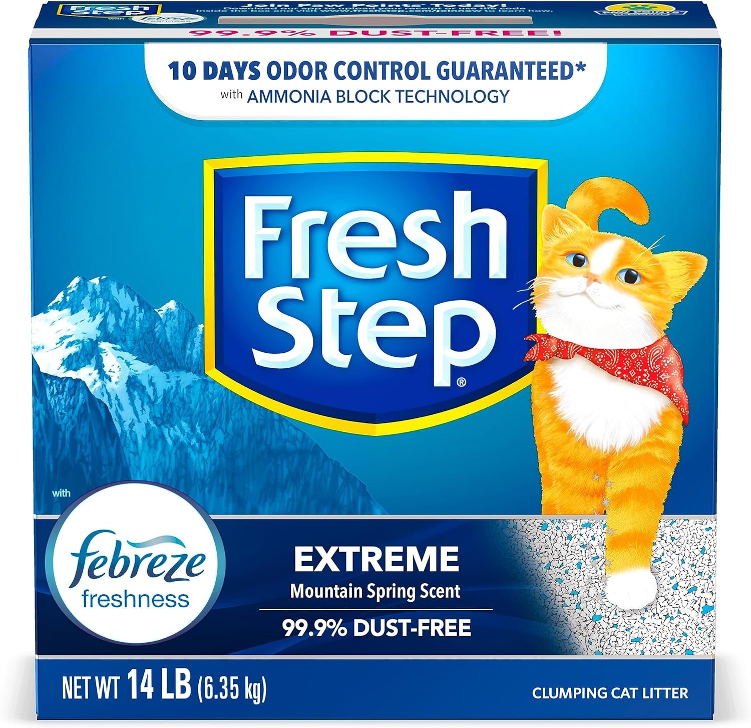 Fresh Step Extreme Clumping Litter With Febreze Freshness, Mountain Spring Scent Clumping Cat Litter With Guaranteed Odor Control, 14 lb. Box