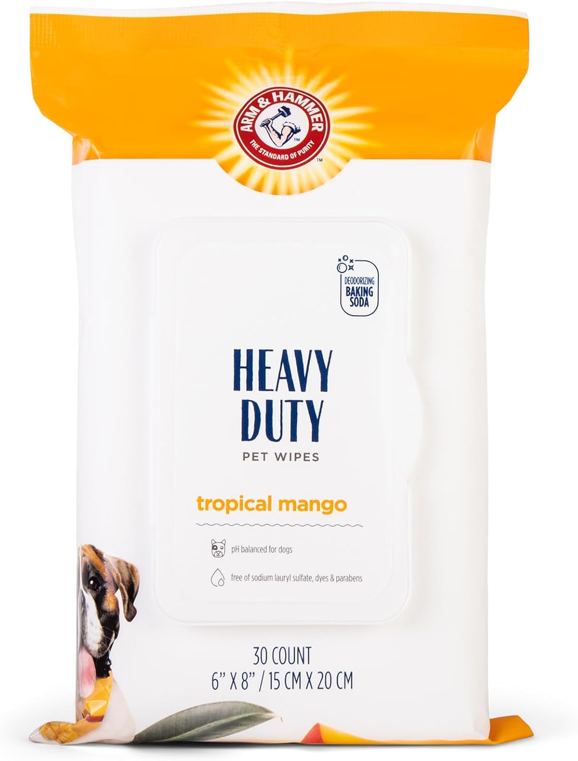 Arm & Hammer for Pets Heavy Duty Multipurpose Bath Wipes for Dogs, Travel Size, Mango Scent | All Purpose Dog Wipes Remove Odor & Refresh Skin for Pets | 30 Ct Pack of Travel Pet Wipes